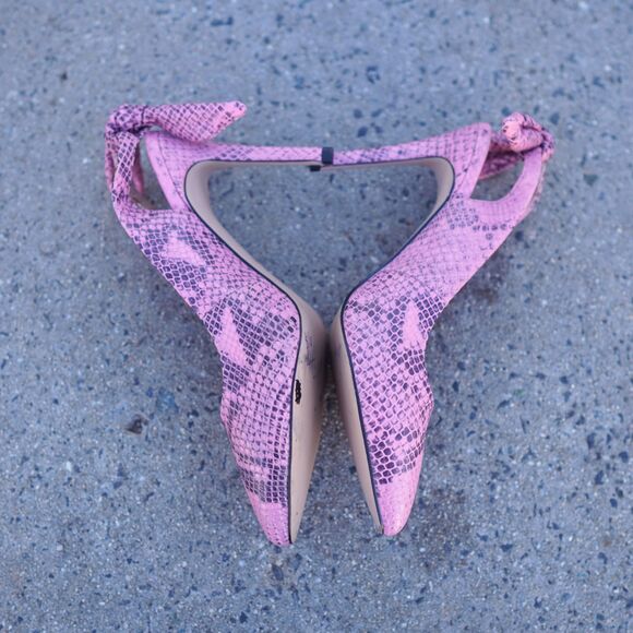 BCBGeneration Henaya Pink Snake Print Slingback Heels 9.5M Bow Detail - Picture 4 of 13
